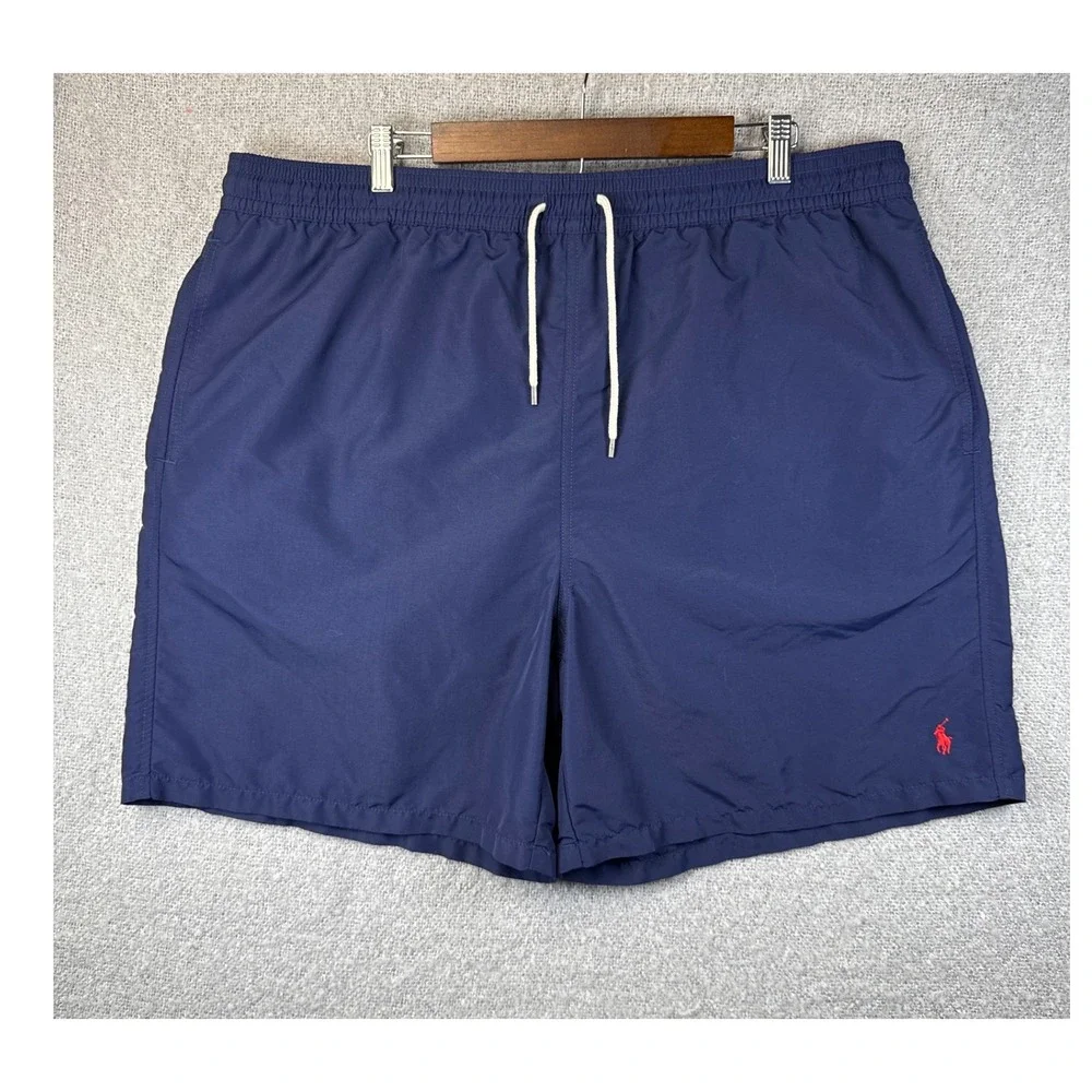 Polo Ralph Lauren Men's 2XLT‎ Tall Swim Trunks Shorts Blue Red Pony Logo Lined